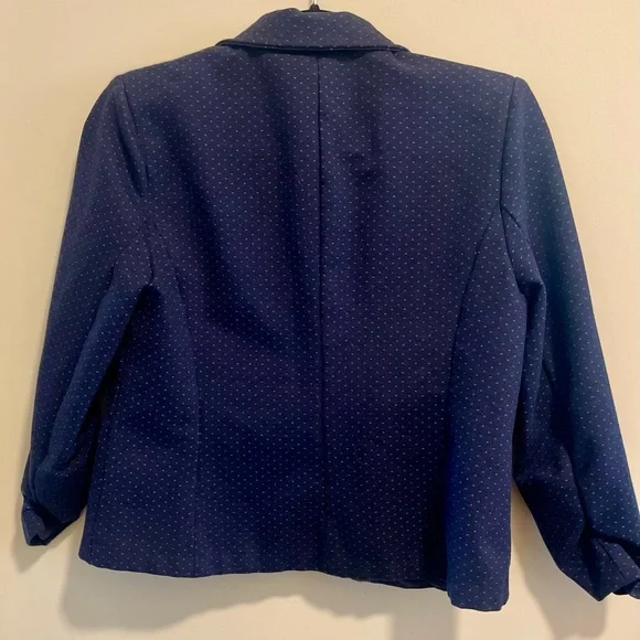 Amanda & Chelsea 3/4 ruched sleeve navy blue & white blazer size large - Picture 7 of 9